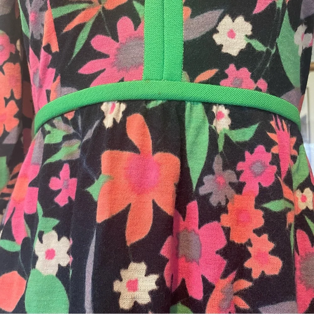 Vintage 60s/70s Keram NY Mod Floral Long-sleeve Mini Dress With Slit Neck - Picture 15 of 16